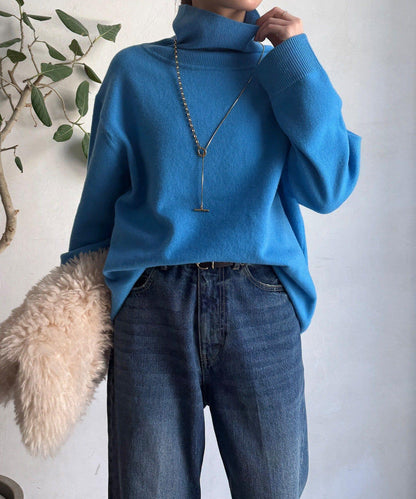 羊毛混紡高領長款上衣