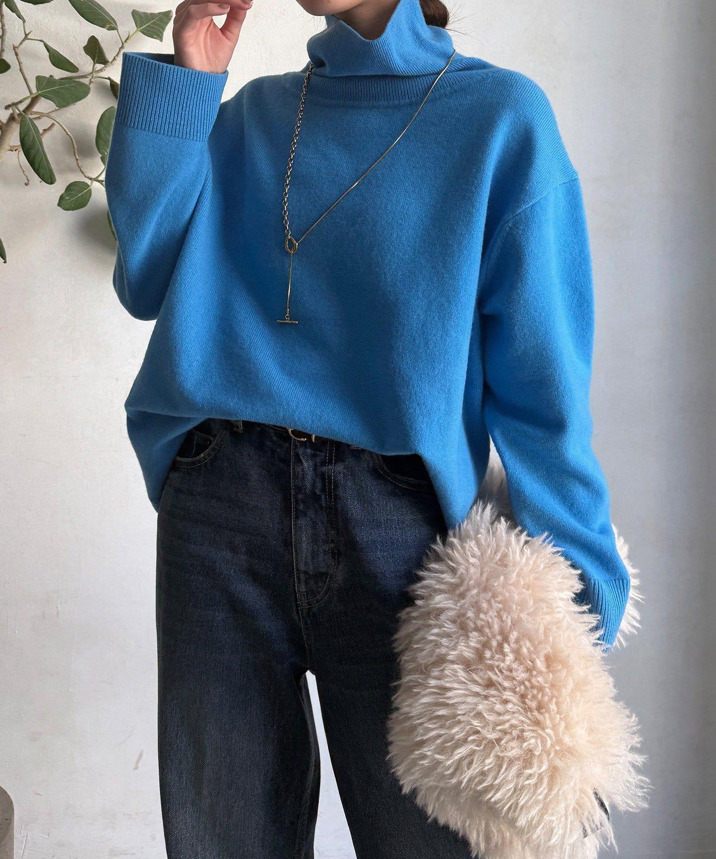 羊毛混紡高領長款上衣