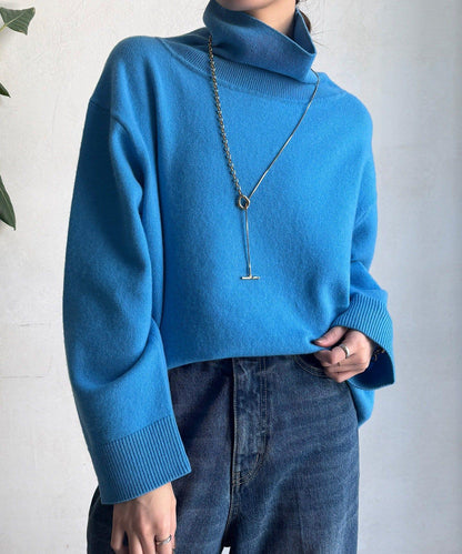 羊毛混紡高領長款上衣