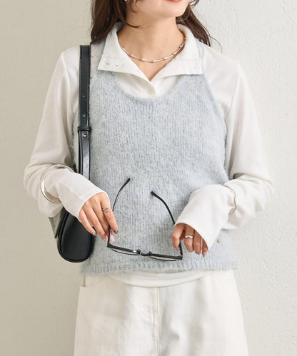 蓬鬆感掛脖針織背心