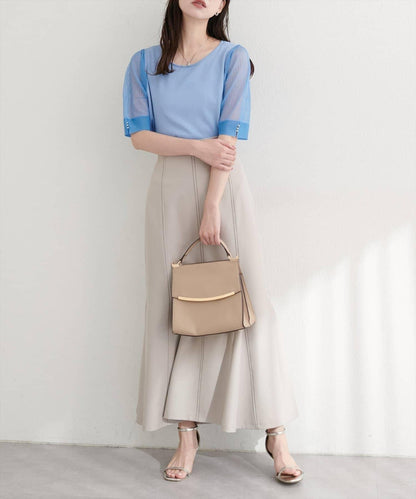 【natural couture】透視羅紋袖金屬釦針織衫