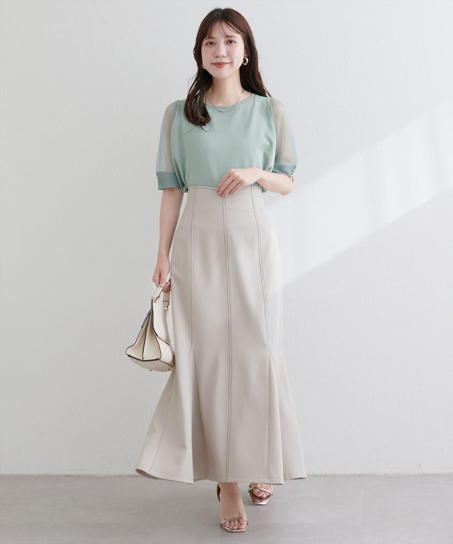 【natural couture】透視羅紋袖金屬釦針織衫