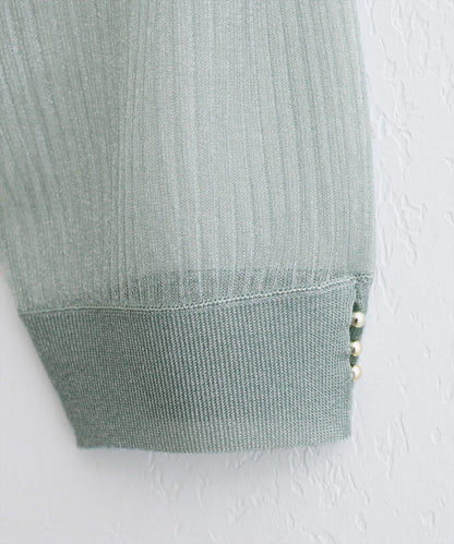 【natural couture】透視羅紋袖金屬釦針織衫