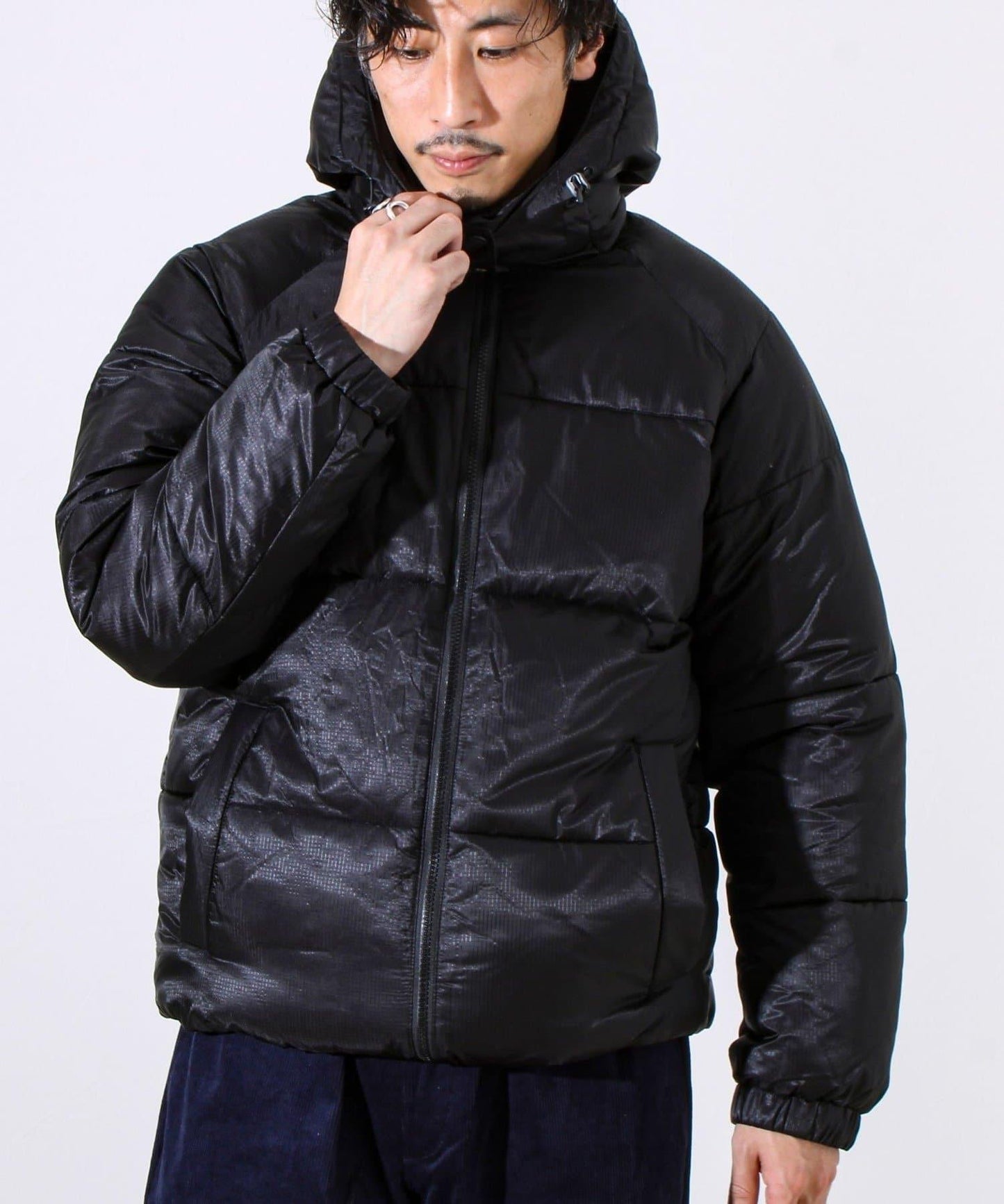 【可拆卸帽】透視感面料雙穿法中棉夾克