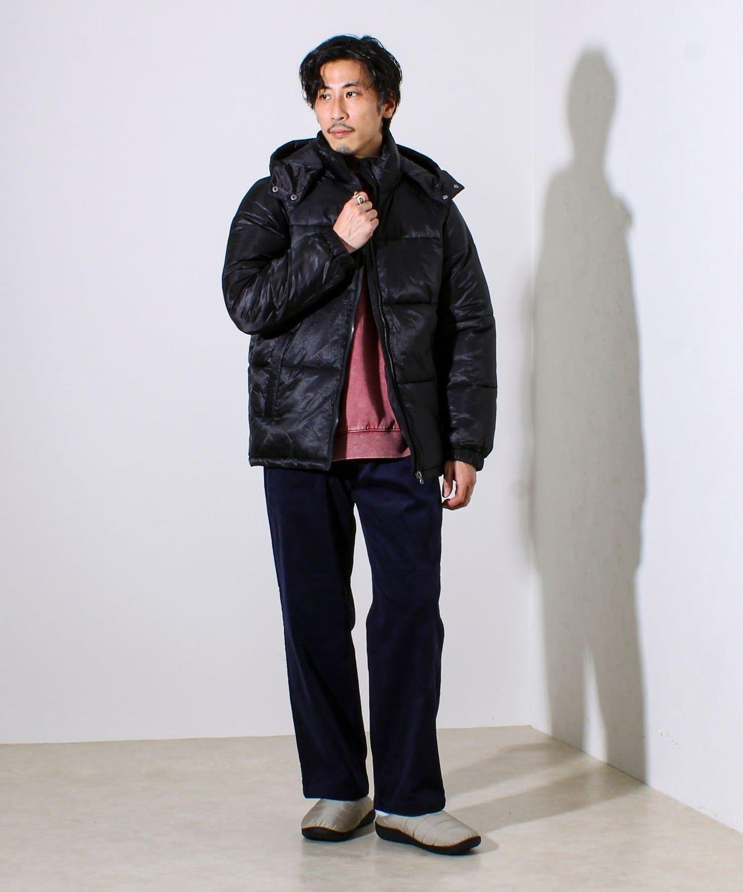 【可拆卸帽】透視感面料雙穿法中棉夾克