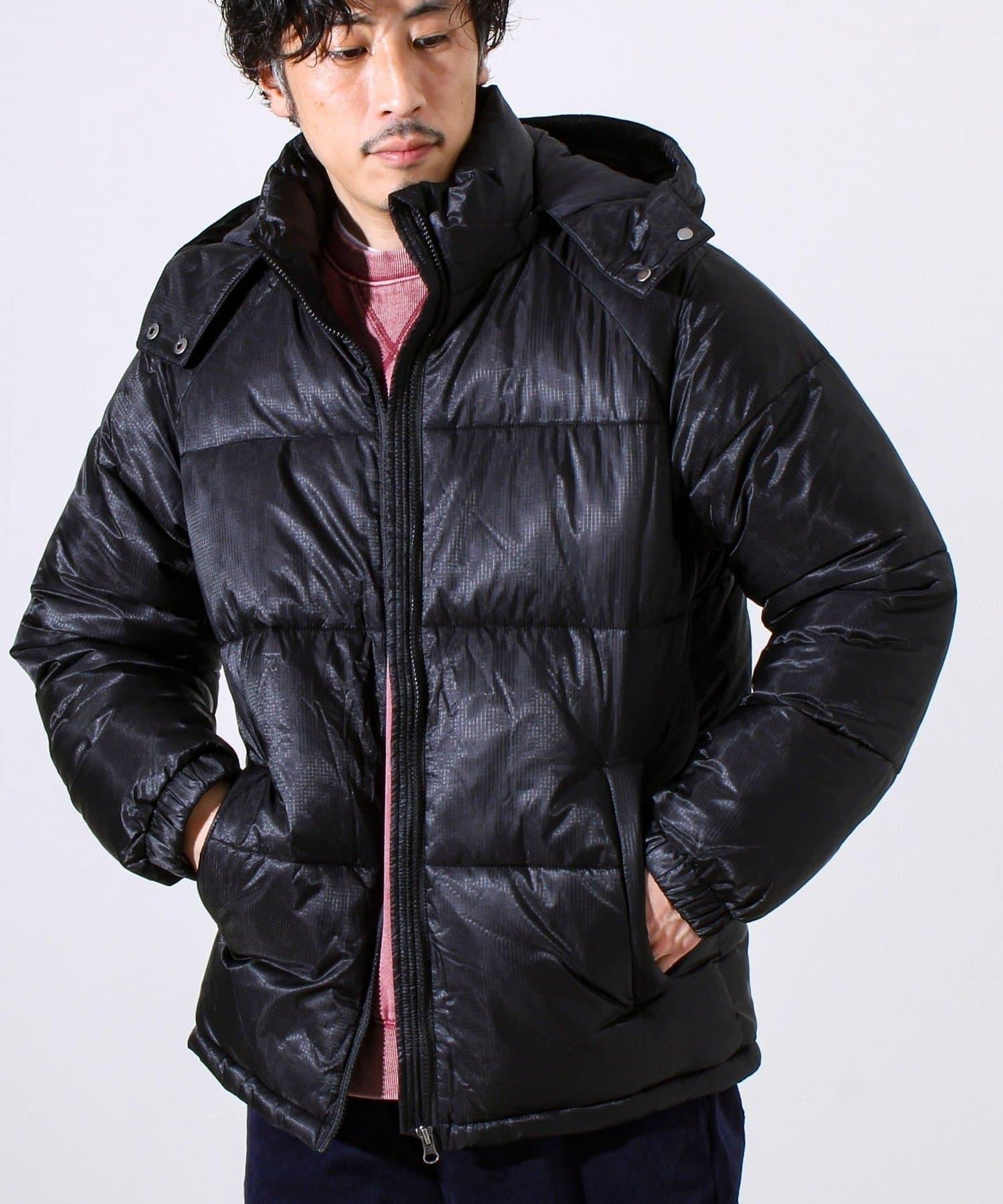 【可拆卸帽】透視感面料雙穿法中棉夾克