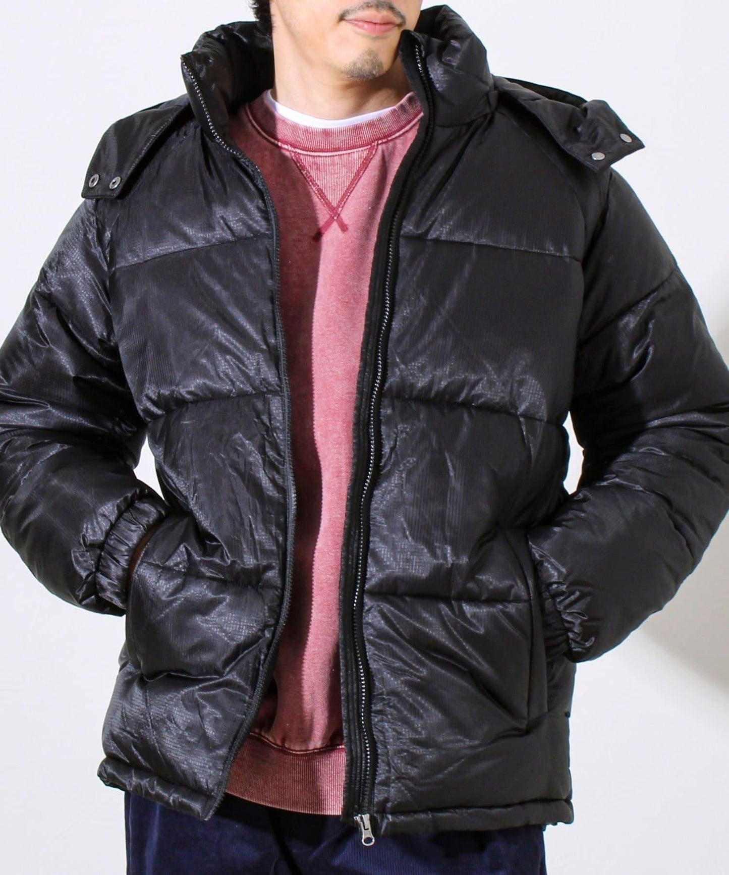 【可拆卸帽】透視感面料雙穿法中棉夾克