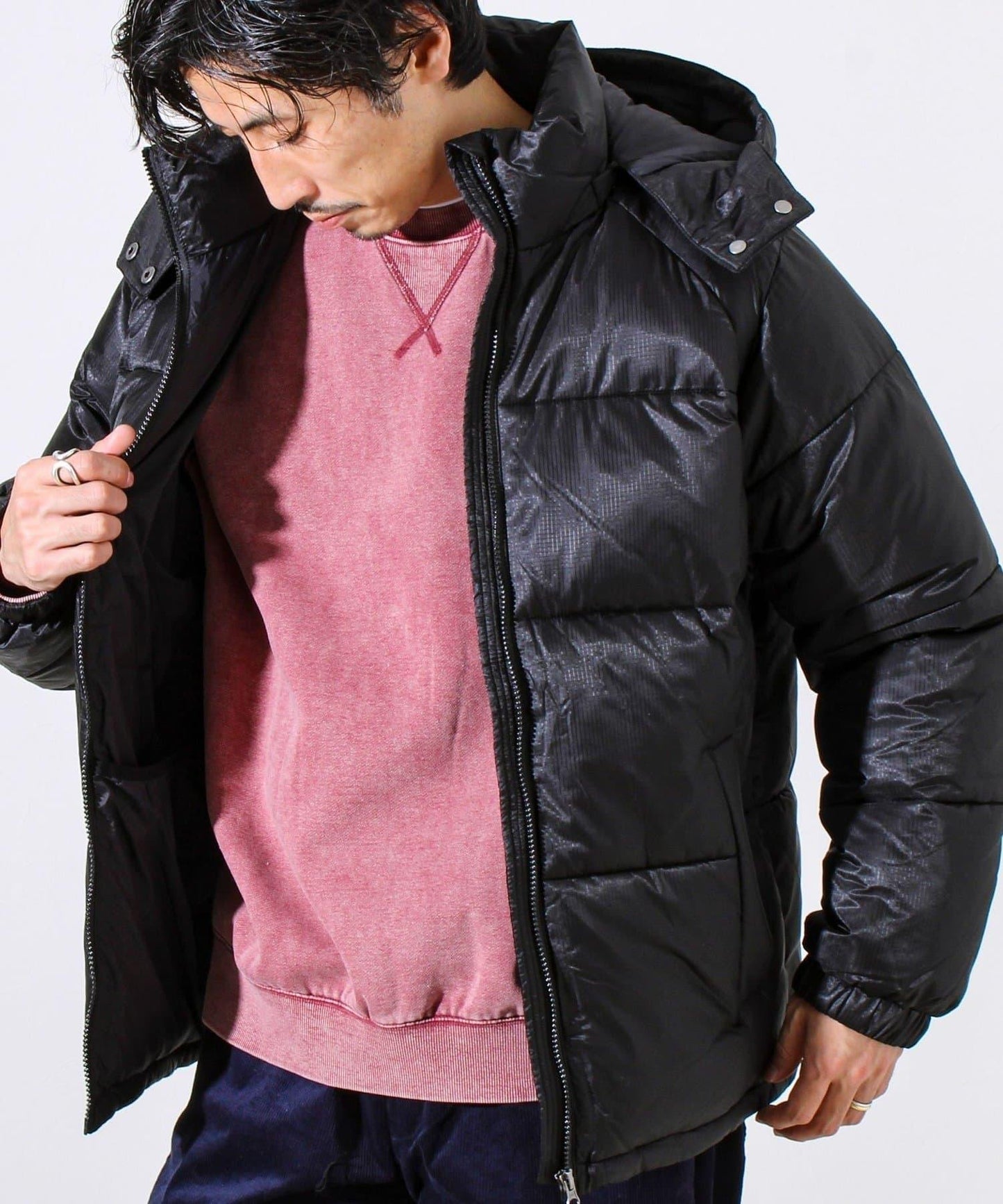 【可拆卸帽】透視感面料雙穿法中棉夾克