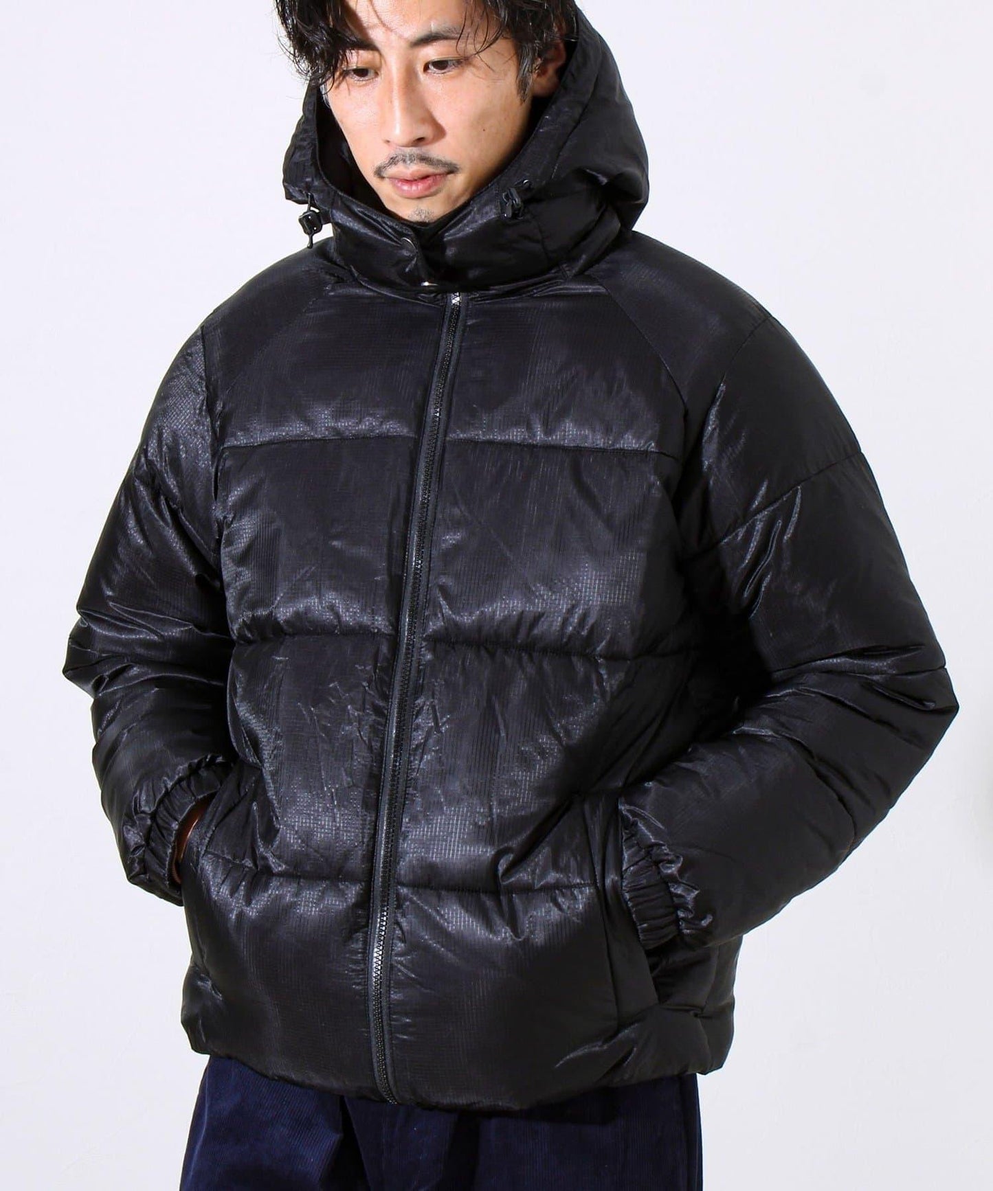 【可拆卸帽】透視感面料雙穿法中棉夾克