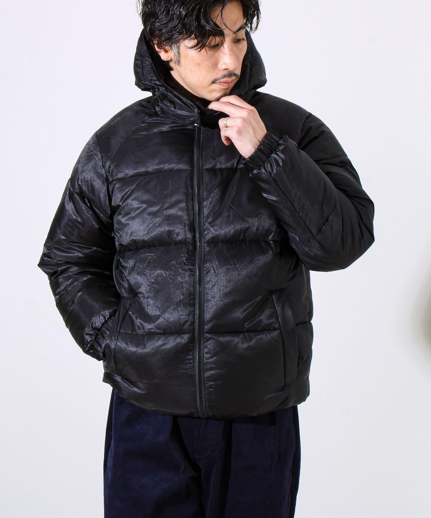 【可拆卸帽】透視感面料雙穿法中棉夾克