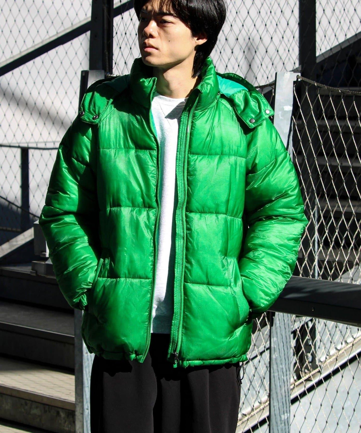 【可拆卸帽】透視感面料雙穿法中棉夾克