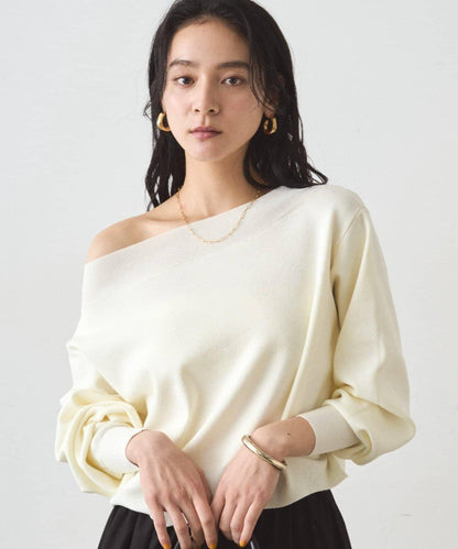 喬其紗一字肩針織衫