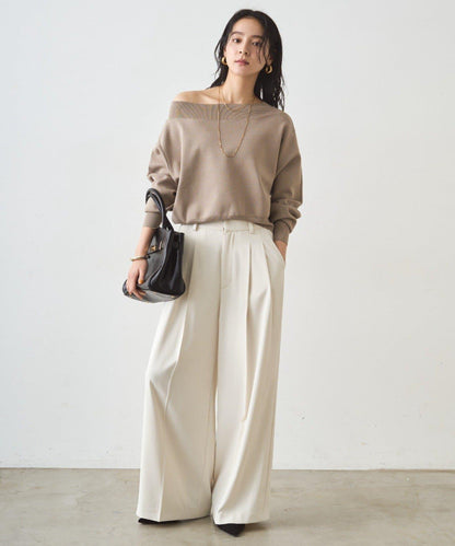 喬其紗一字肩針織衫