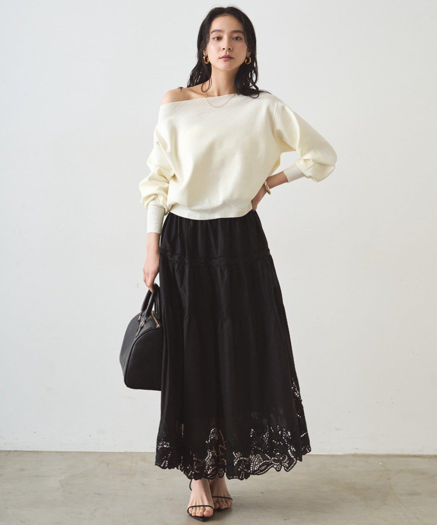 喬其紗一字肩針織衫