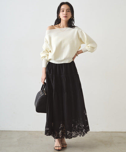 喬其紗一字肩針織衫