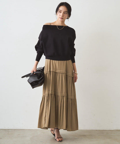 喬其紗一字肩針織衫