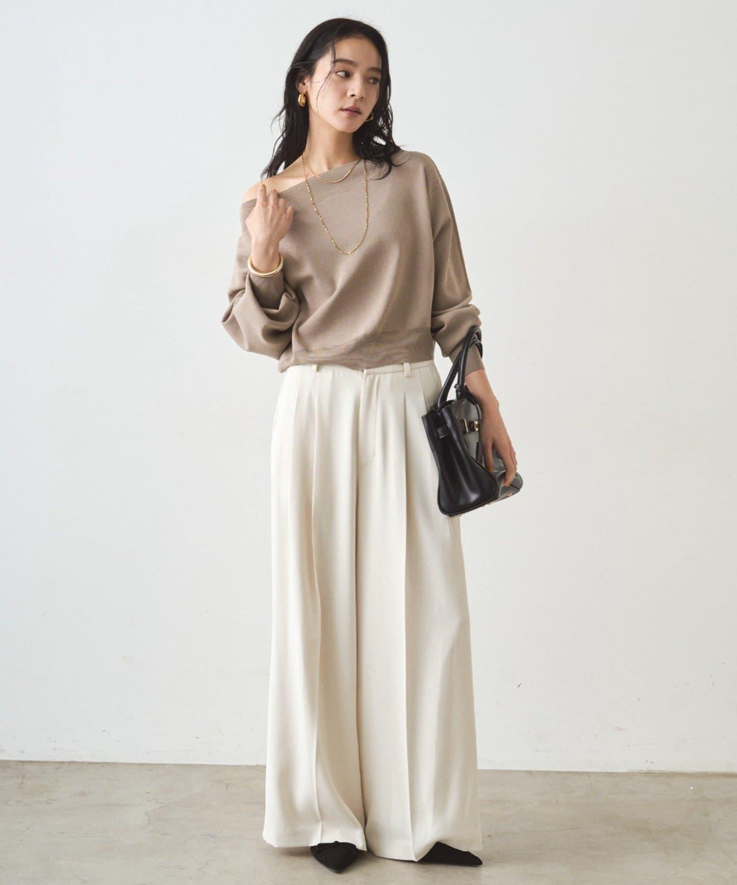 喬其紗一字肩針織衫