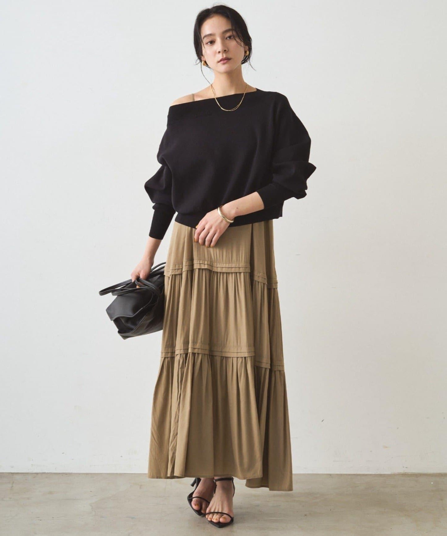 喬其紗一字肩針織衫