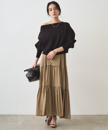 喬其紗一字肩針織衫