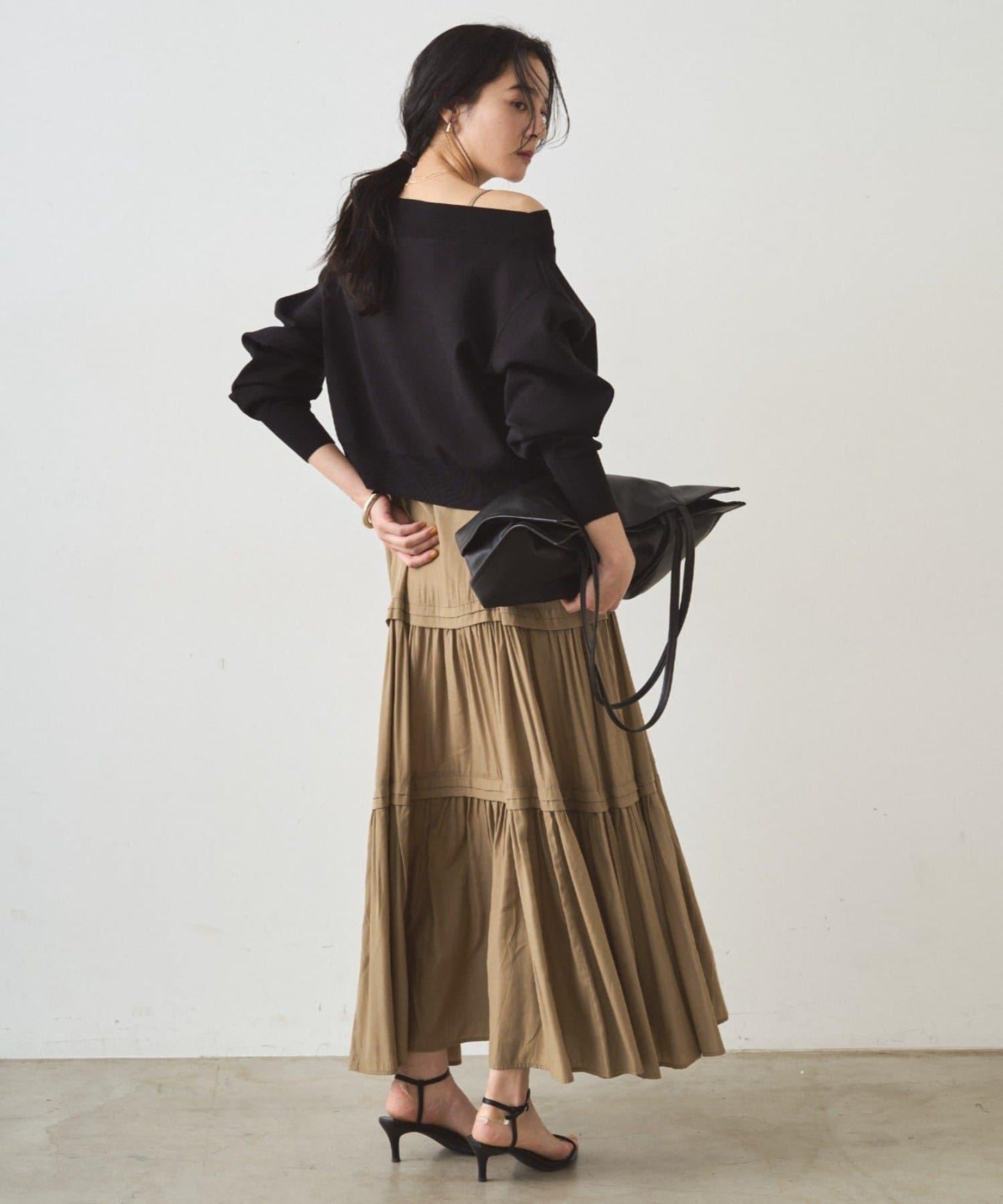 喬其紗一字肩針織衫