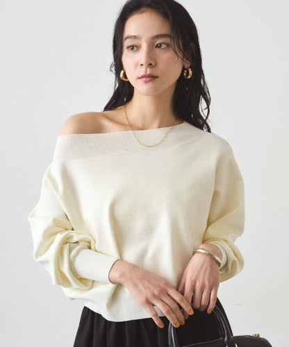 喬其紗一字肩針織衫
