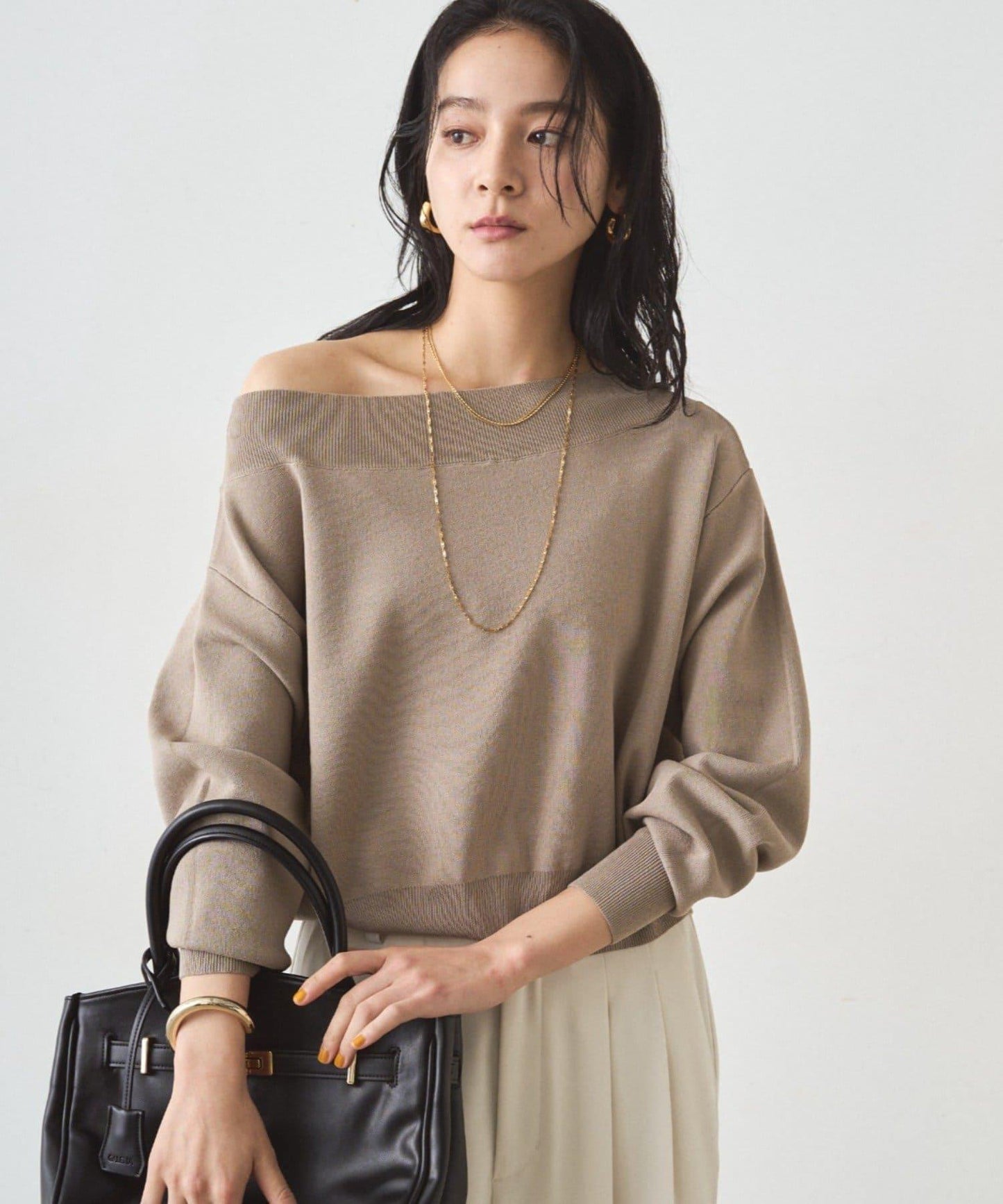 喬其紗一字肩針織衫