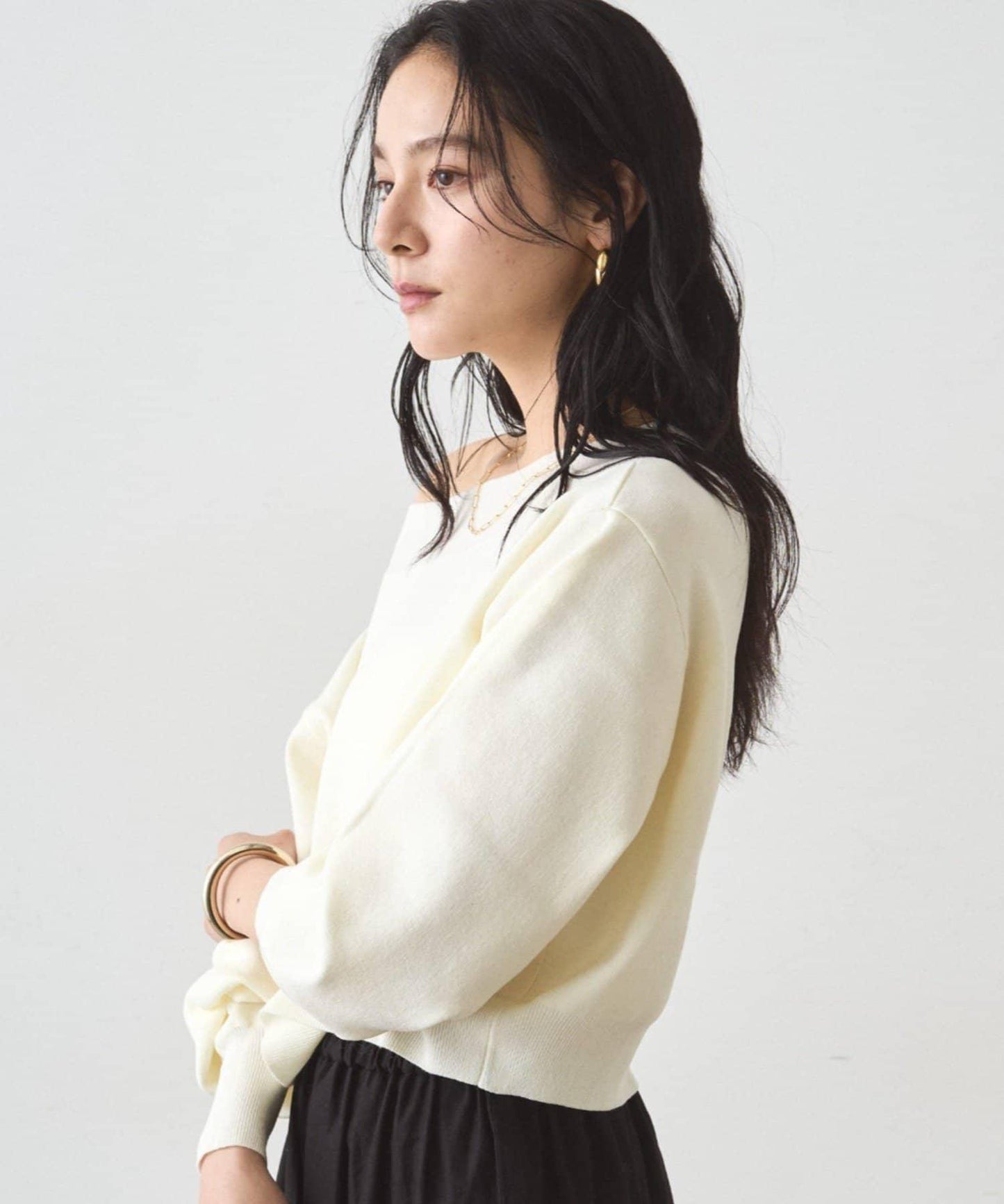 喬其紗一字肩針織衫