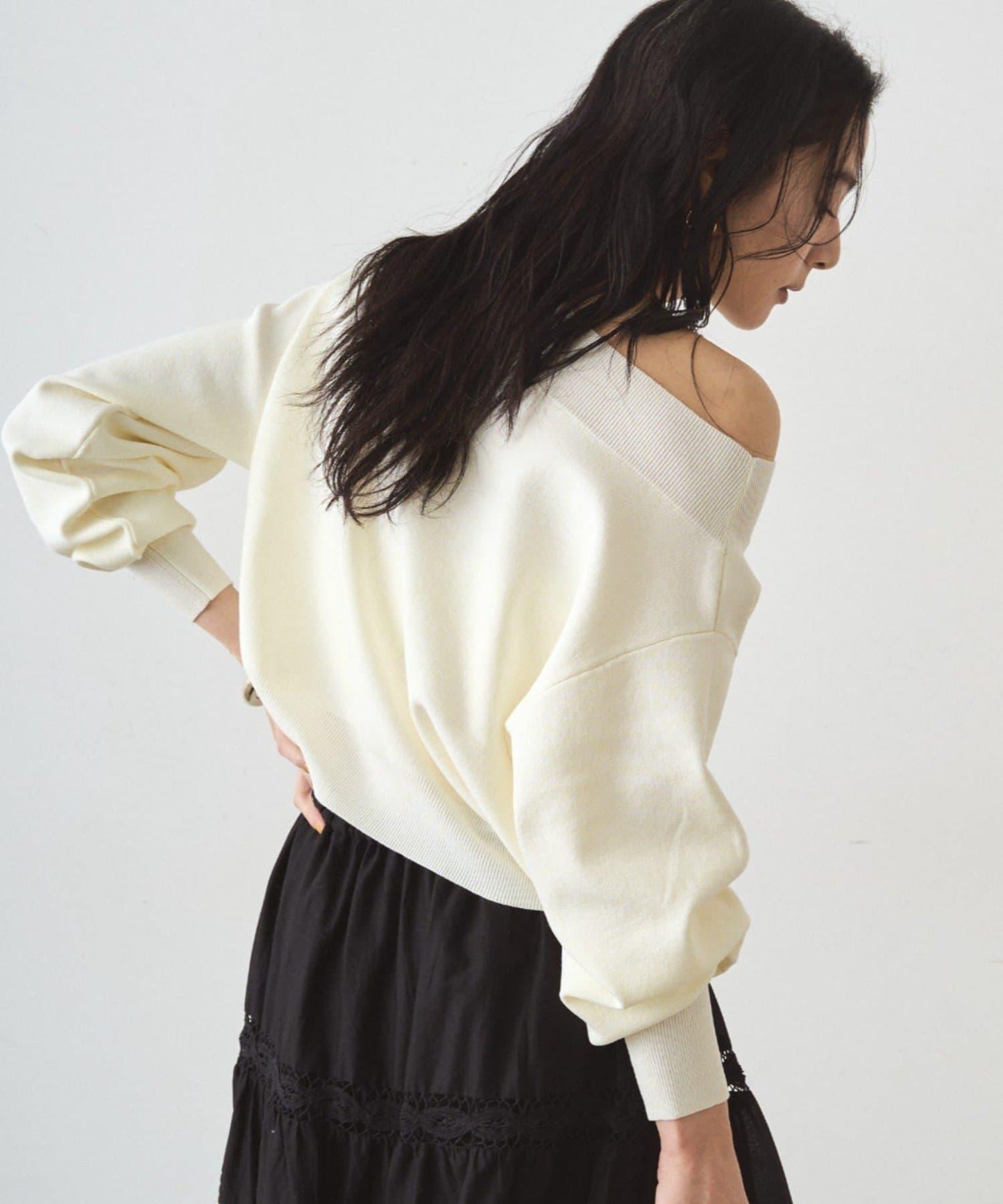 喬其紗一字肩針織衫