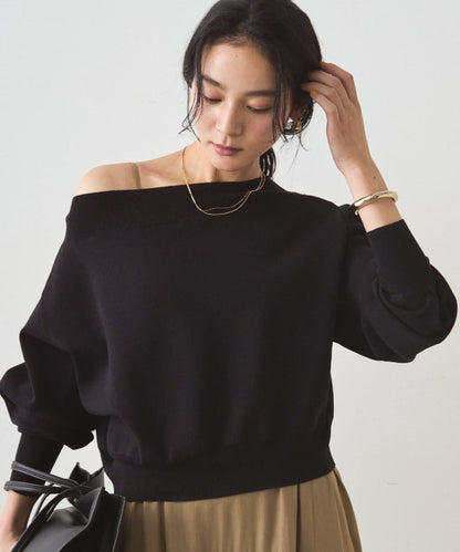 喬其紗一字肩針織衫