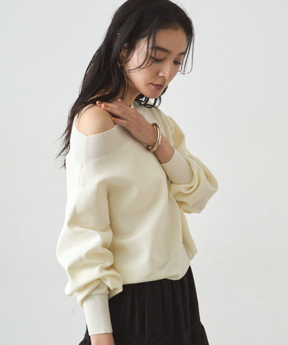 喬其紗一字肩針織衫