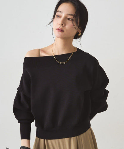 喬其紗一字肩針織衫