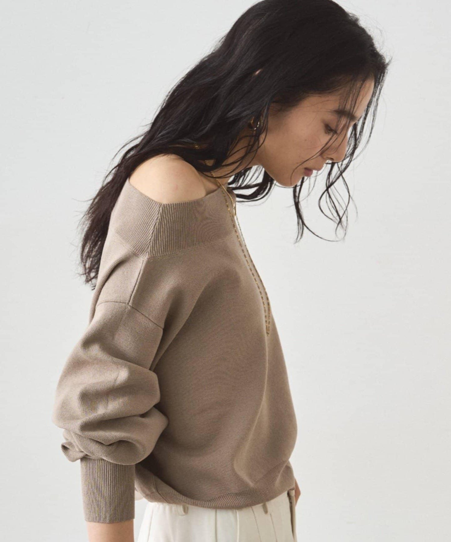 喬其紗一字肩針織衫