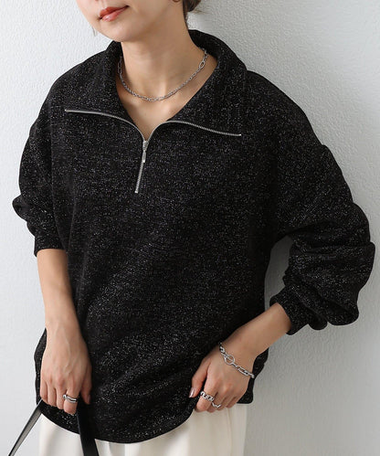 亮片紗半拉鍊套頭衫