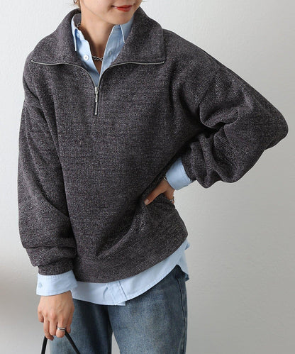 亮片紗半拉鍊套頭衫