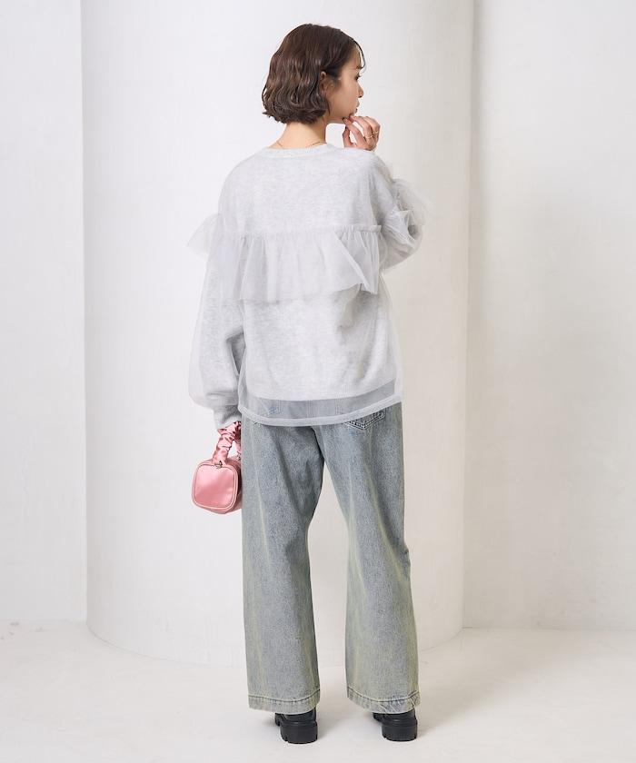 網紗拼接疊穿針織衫