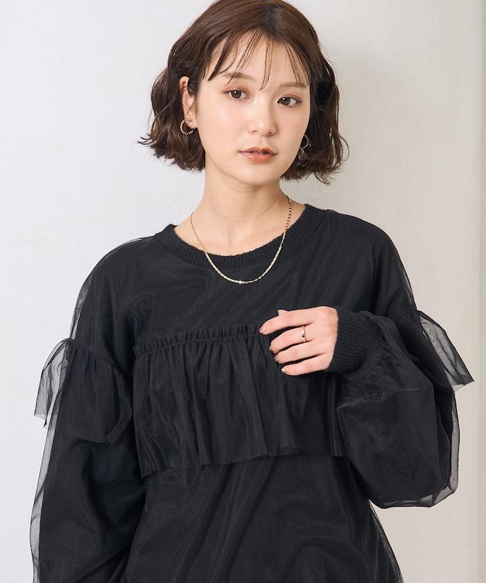 網紗拼接疊穿針織衫