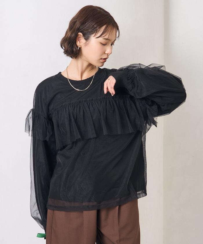 網紗拼接疊穿針織衫