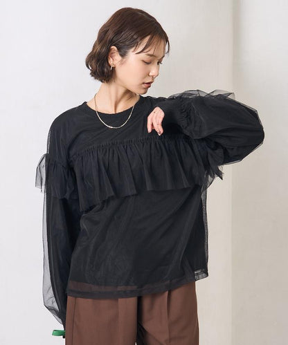 網紗拼接疊穿針織衫