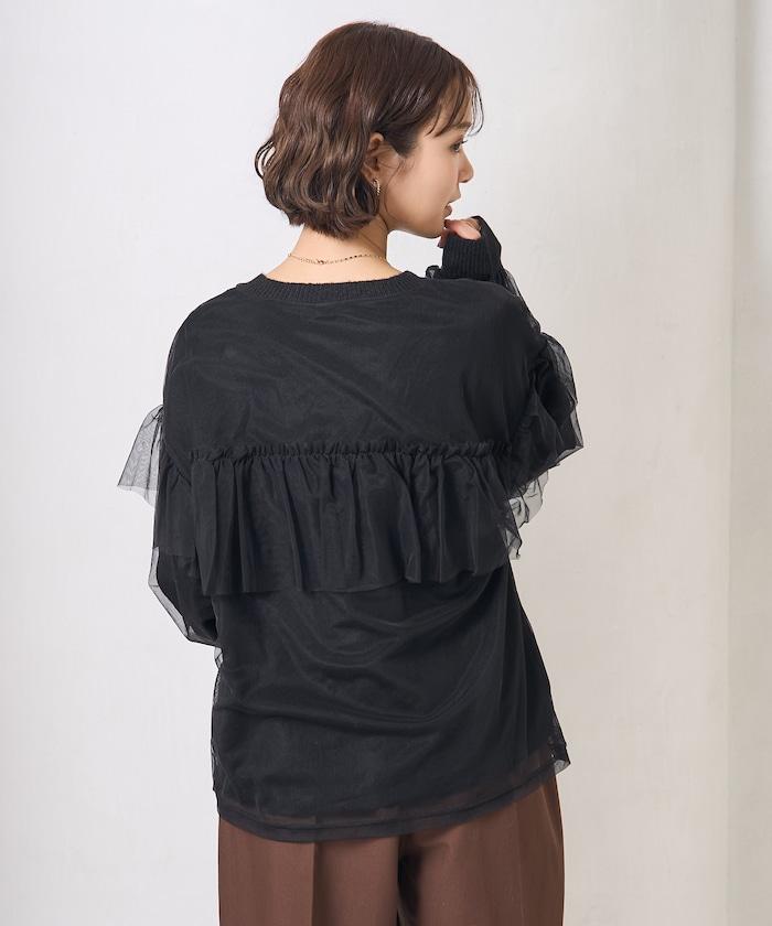 網紗拼接疊穿針織衫