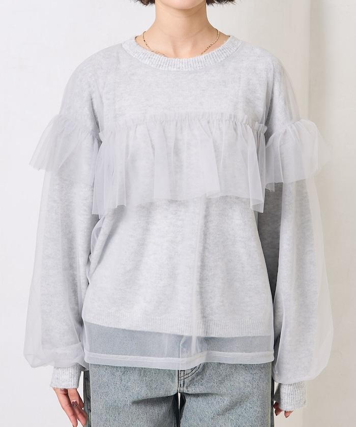 網紗拼接疊穿針織衫