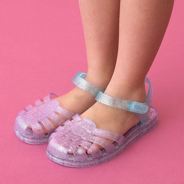 透明亮片拼色橡膠涼鞋