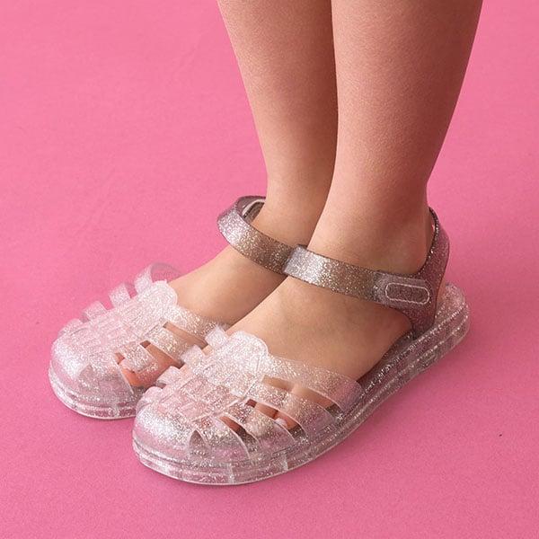 透明亮片拼色橡膠涼鞋