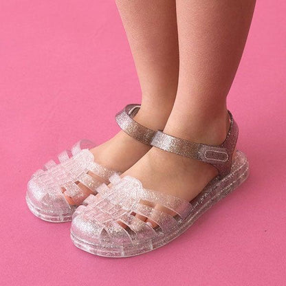透明亮片拼色橡膠涼鞋