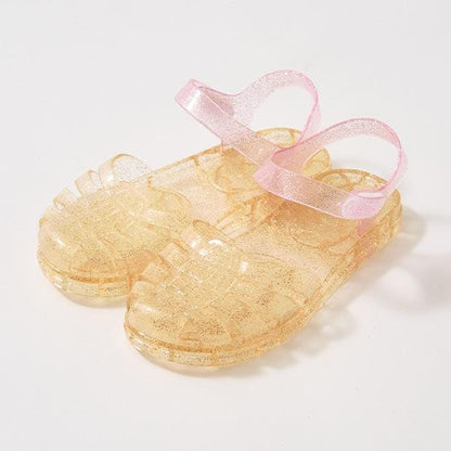 透明亮片拼色橡膠涼鞋