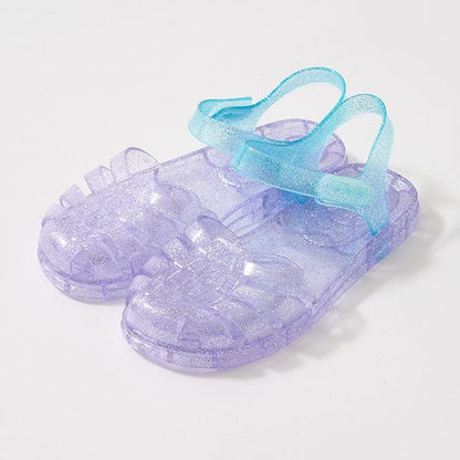 透明亮片拼色橡膠涼鞋