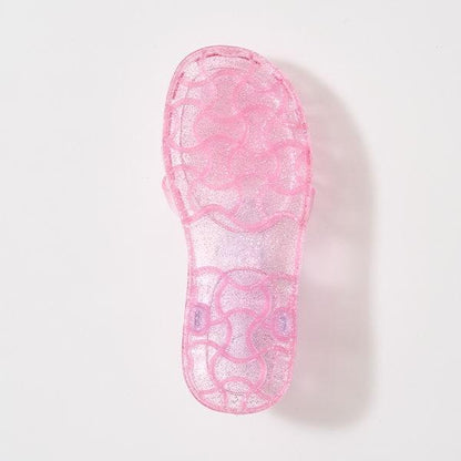 透明亮片拼色橡膠涼鞋