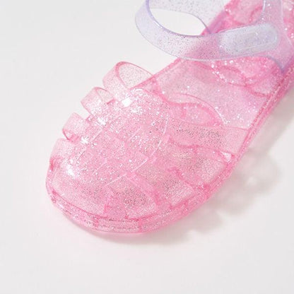 透明亮片拼色橡膠涼鞋