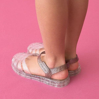 透明亮片拼色橡膠涼鞋