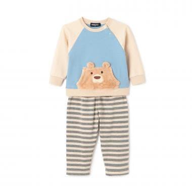 熊長袖T恤拼接條紋褲套裝
