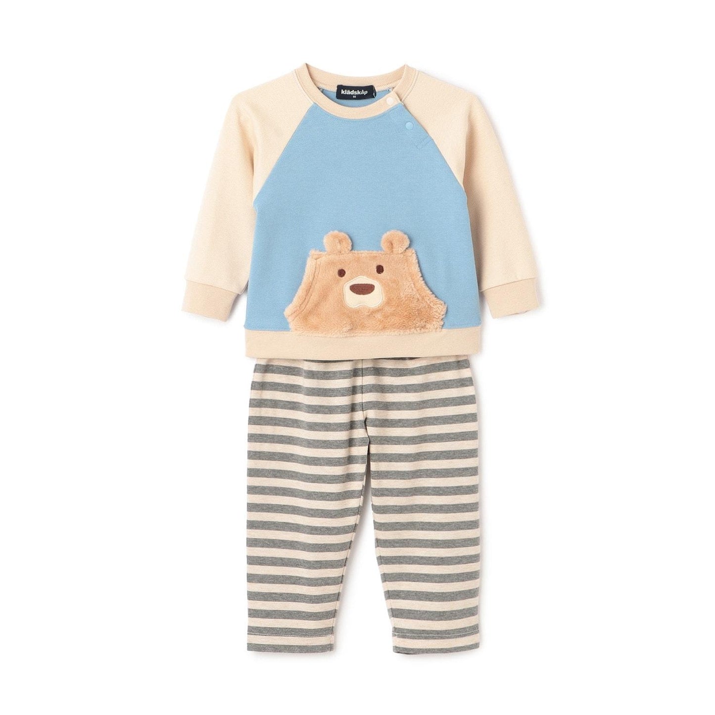 熊長袖T恤拼接條紋褲套裝